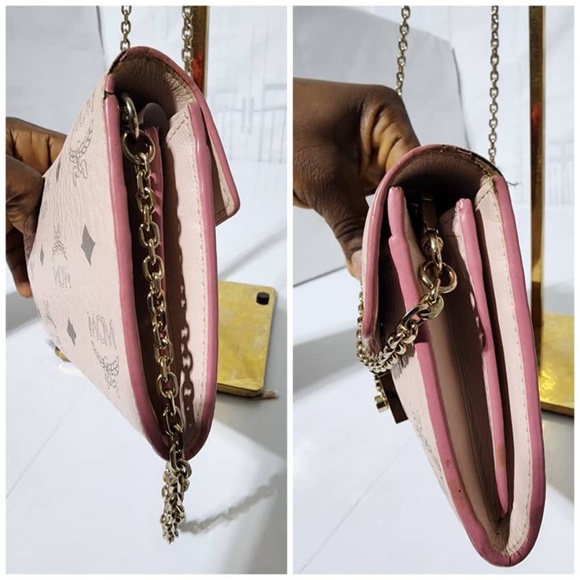 Authentic MCM Visetos Large Patricia Wallet On Chain/Crossbody Bag Powder Pink - Picture 10 of 16